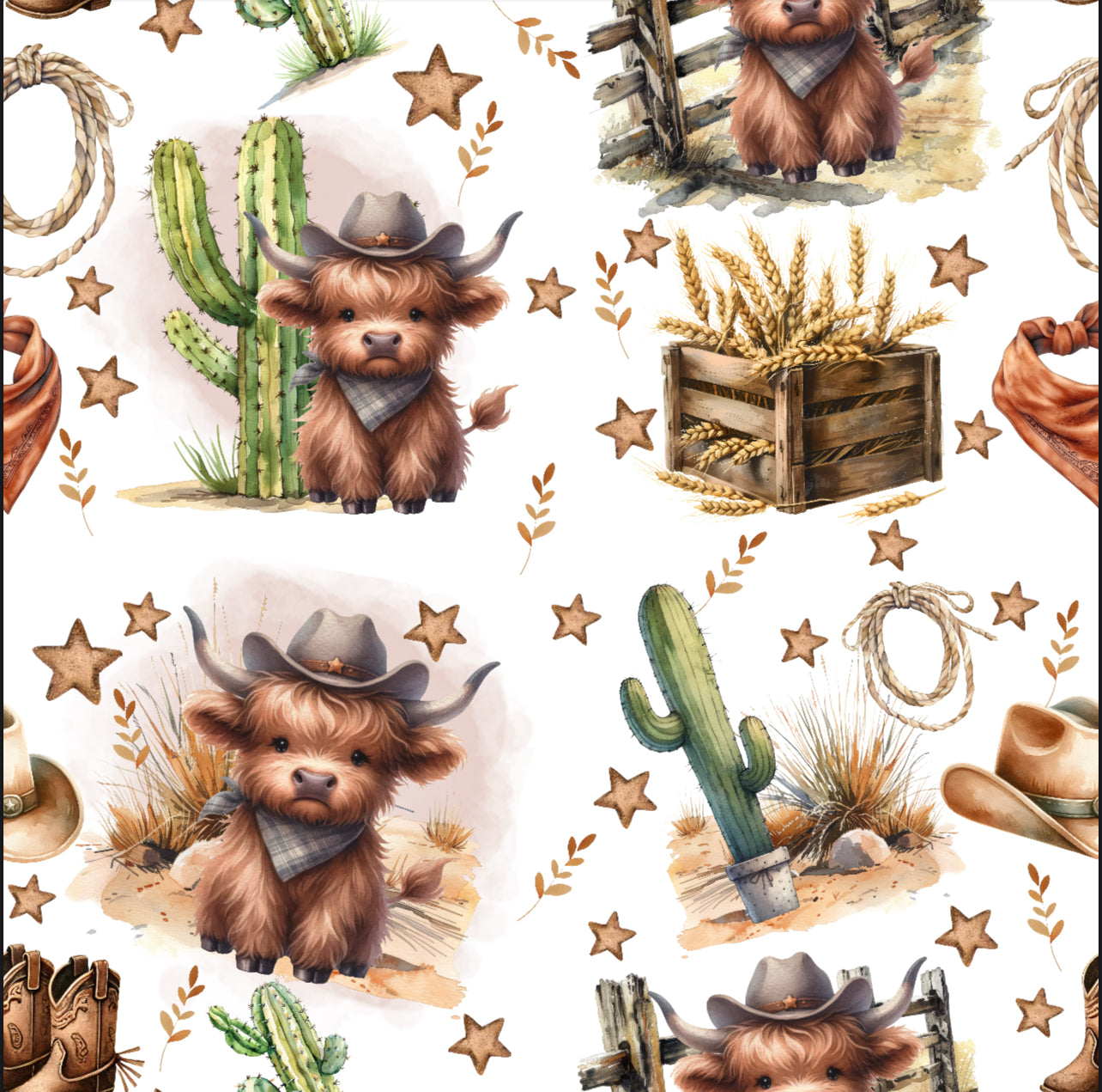 Mousseline de bambou vache highland cowboy